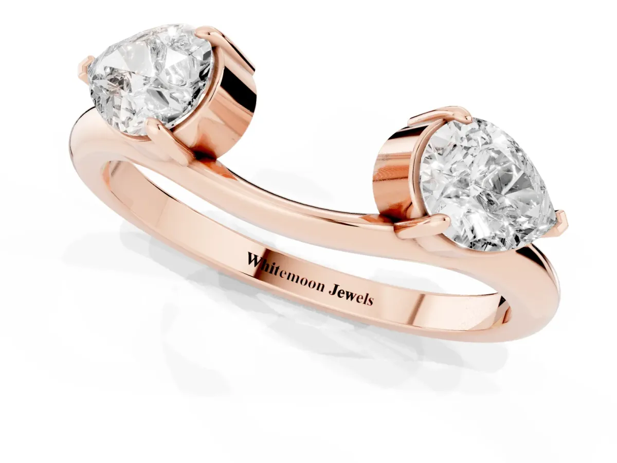 Two-Stone Pear Diamond Bypass Ring with Prong Setting Rose gold