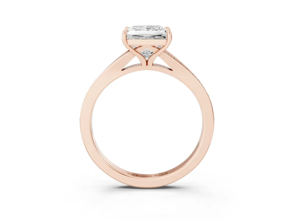 Princess Cut Diamond Solitaire Ring with Pavé Band and Prong Setting Rose gold