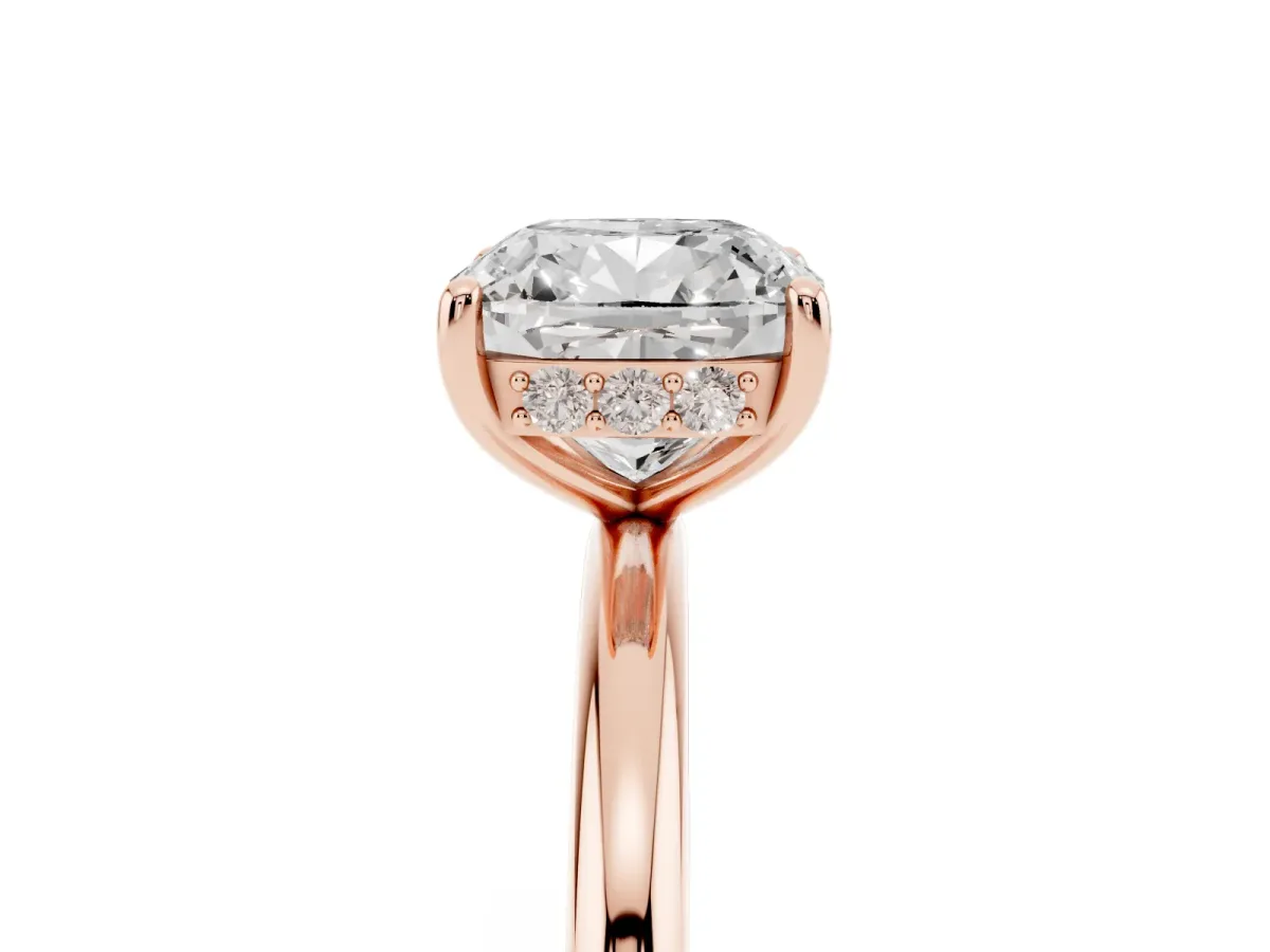 Cushion Cut Solitaire Diamond Ring with a Classic Band and Four-Prong Setting Rose gold