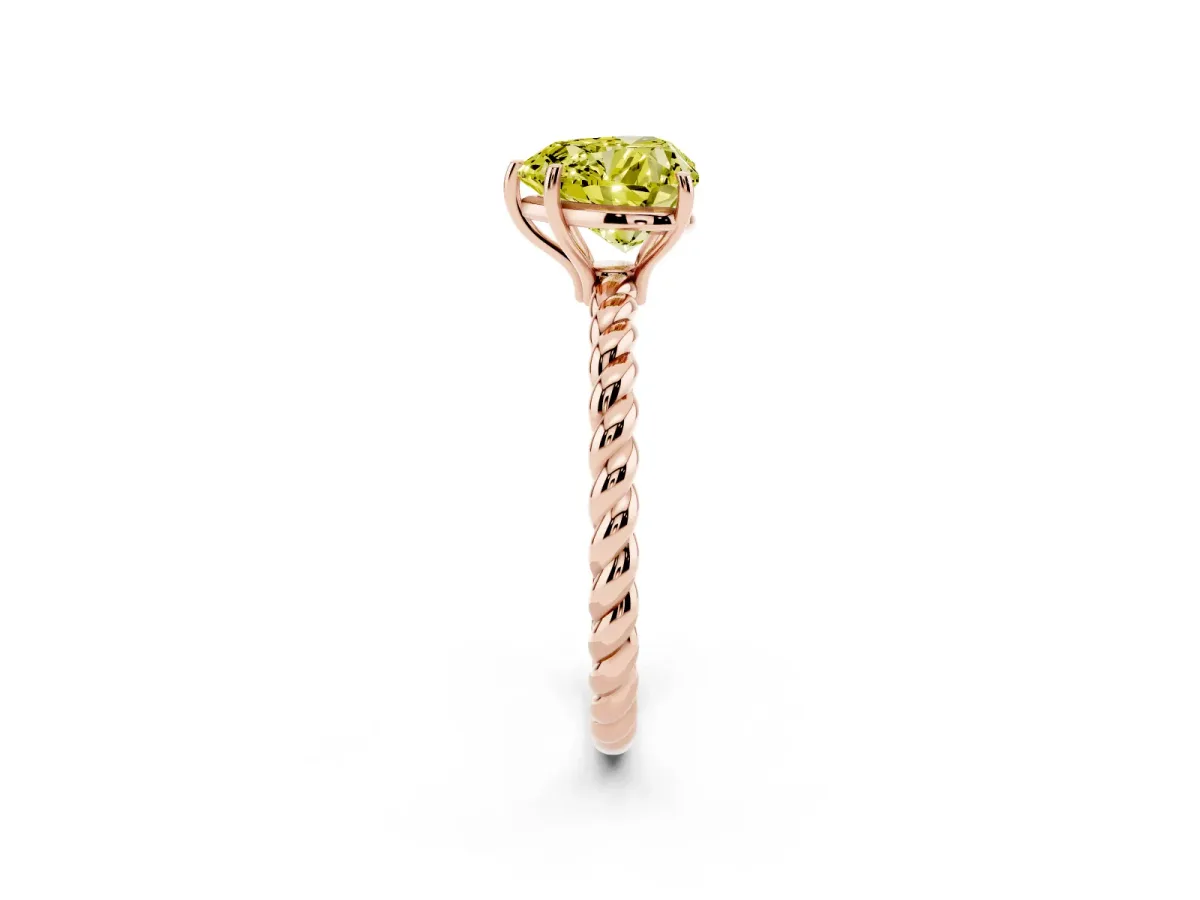 Fancy Yellow Heart Cut Solitaire Twist Band Ring with Four-Prong Setting Rose gold