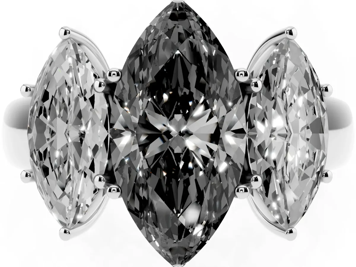 Fancy Black Three-Stone Marquise Cut Cut Diamond Ring with Prong Setting and Classic Band Silver