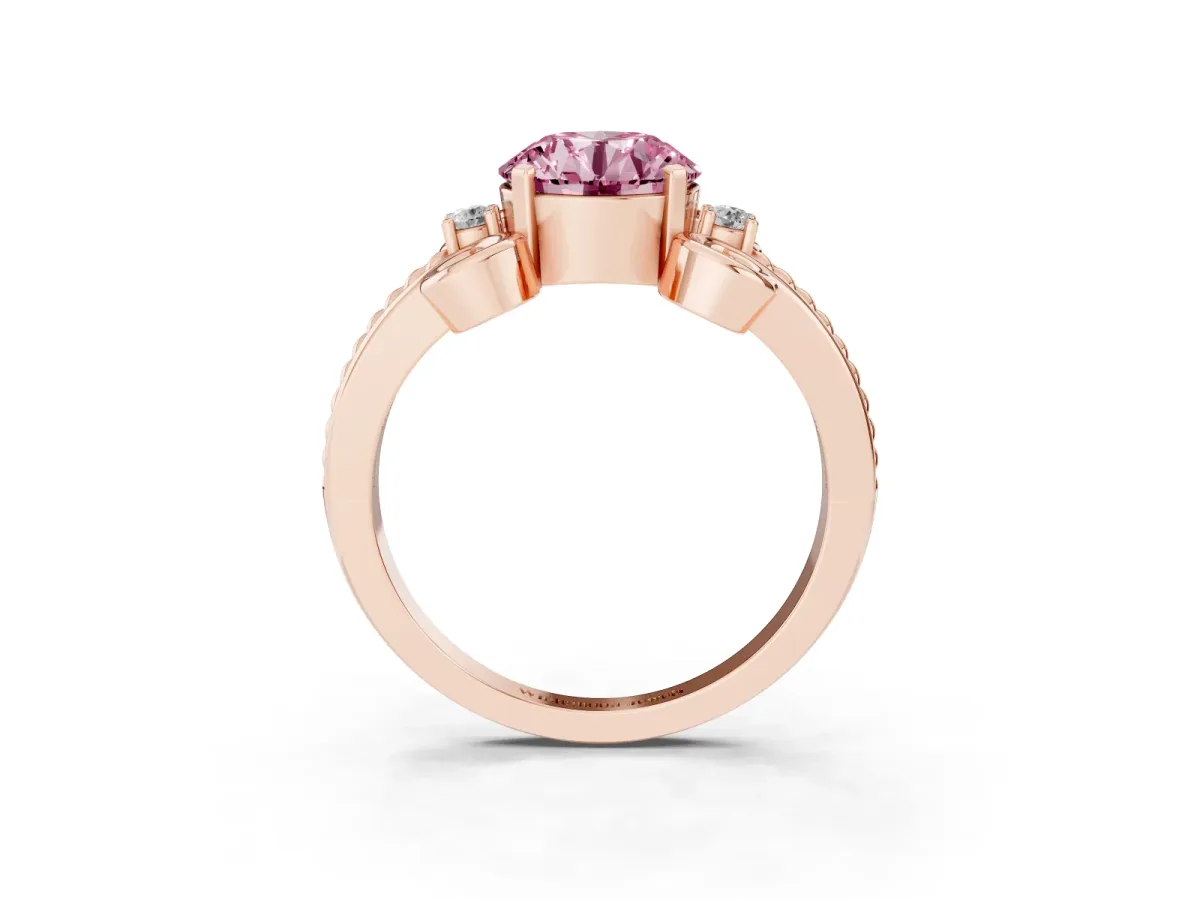 Fancy Pink Round Cut Solitaire Twisted Band Scroll Prong Ring Rose gold