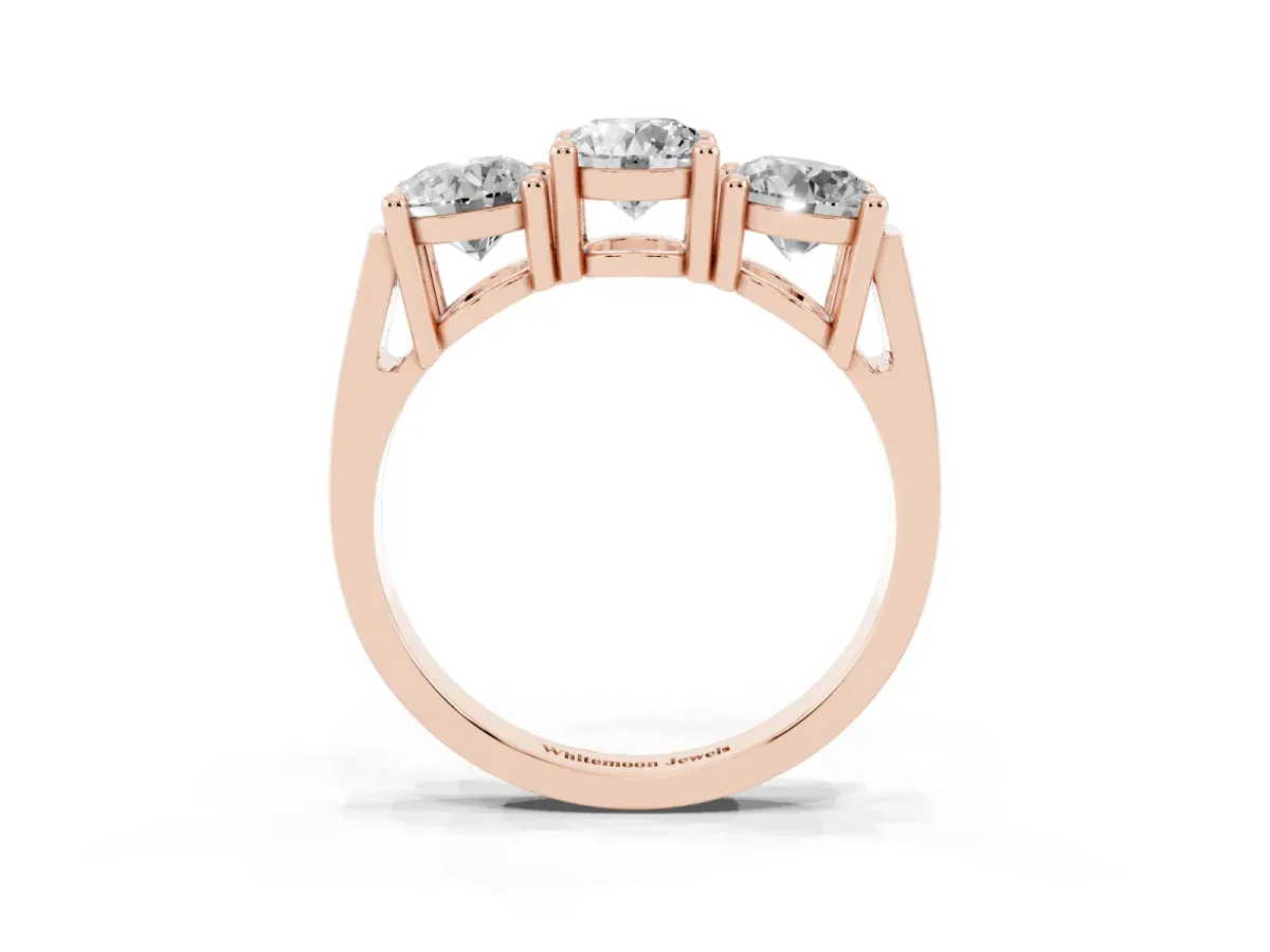 Three-Stone Round Cut Diamond Channel Band with Prong Setting Rose gold