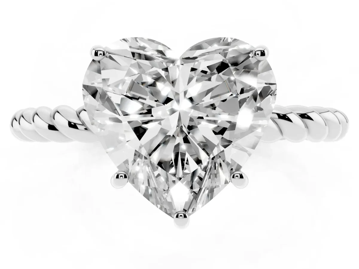 Heart Cut Solitaire Twisted Band 4-Prong Ring Silver
