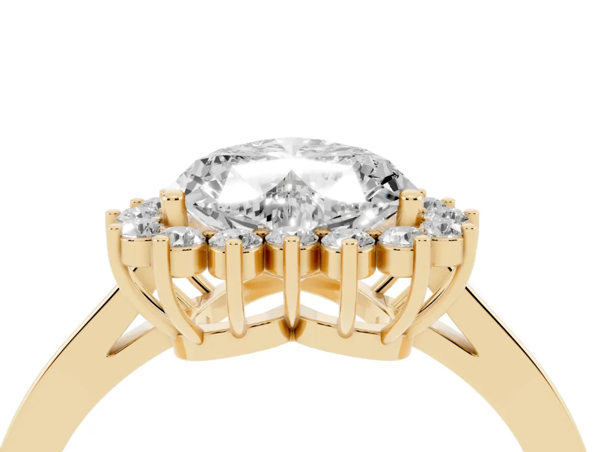 Heart Cut Cut Diamond Halo Ring with Round Brilliant Halo and Solitaire Band Yellow gold