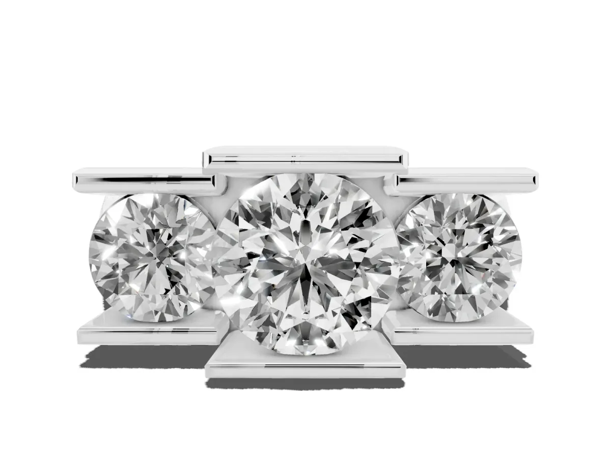 Three Stone Round Cut Cut Channel Set Diamond Ring Silver