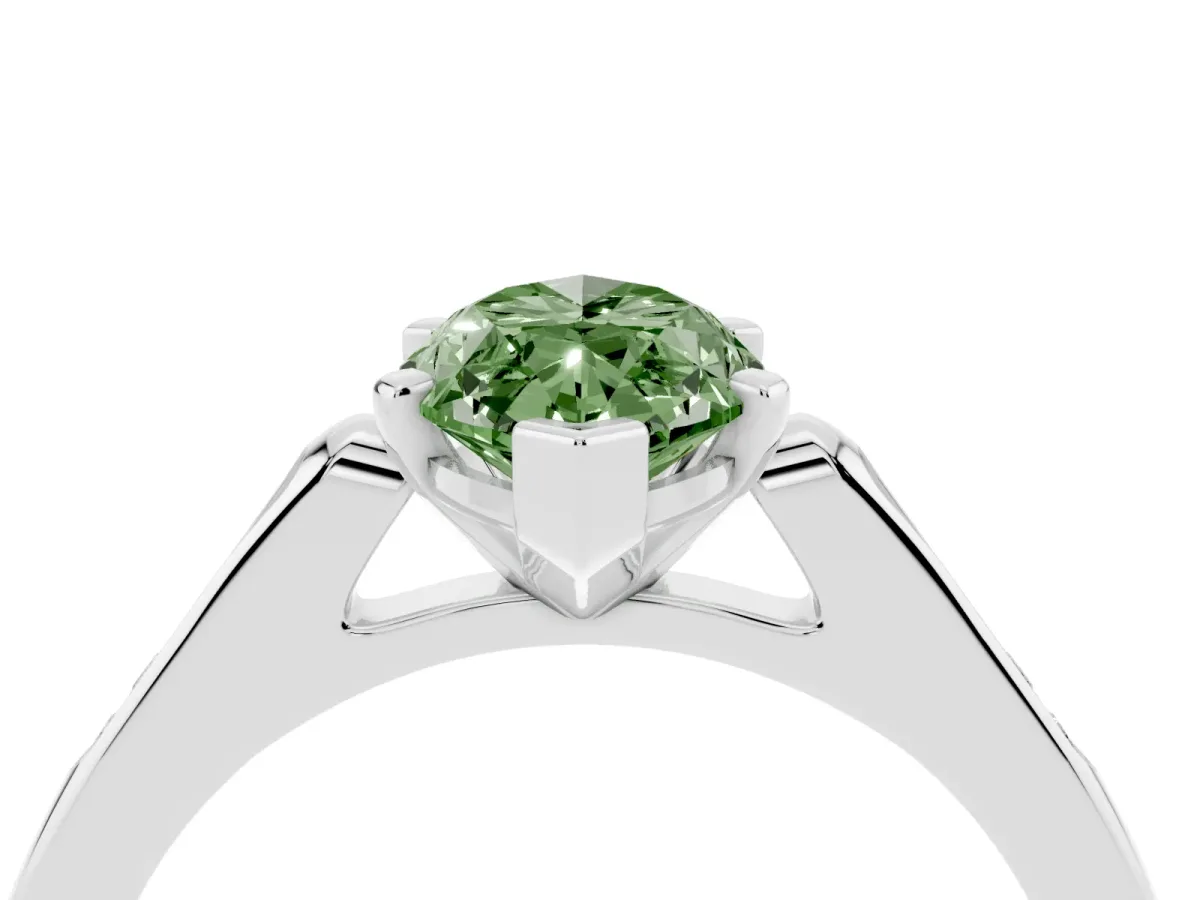 Fancy Green Marquise Cut Diamond Solitaire Ring with Channel Set Round Band and Prong Setting Platinum