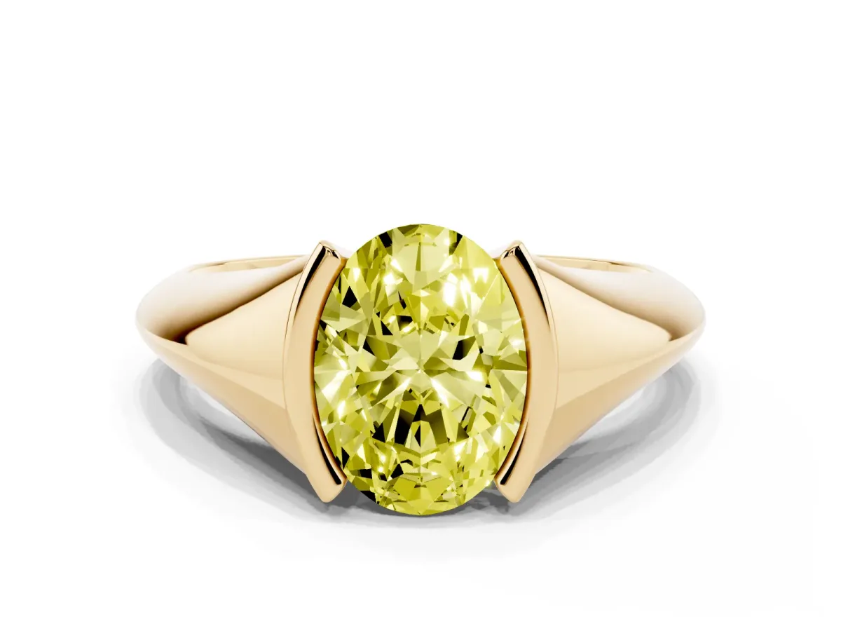 Fancy Yellow Oval Cut Solitaire Tension Set Diamond Ring Yellow gold