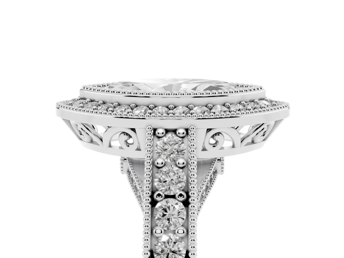 Marquise Cut Halo Diamond Split Shank Pave Ring Platinum