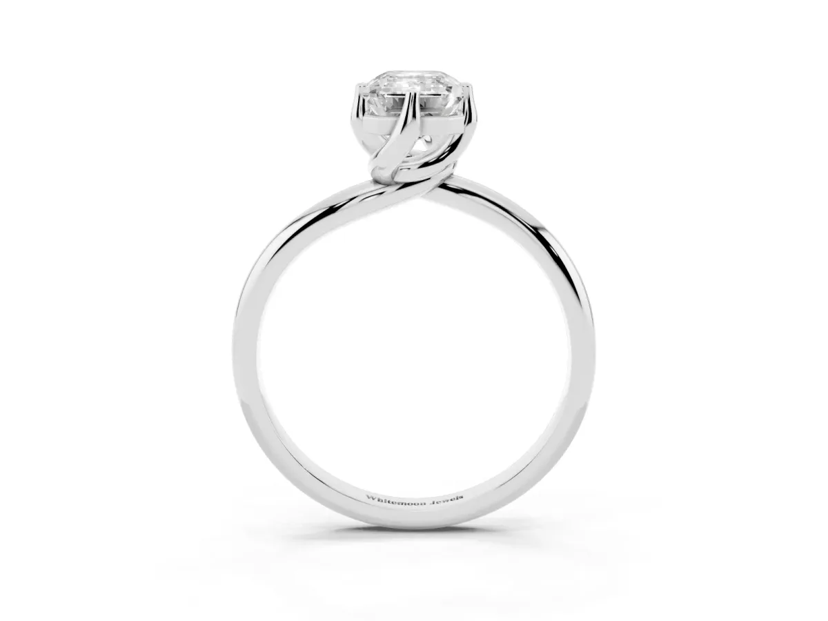 Emerald Cut Diamond Solitaire Engagement Ring with Four-Prong Setting and Classic Band Silver