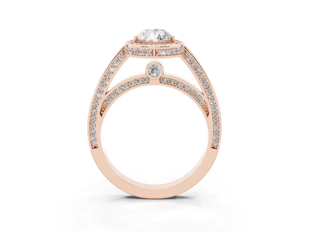 Pear Cut Cut Halo Pave Split Shank Prong Setting Ring Rose gold
