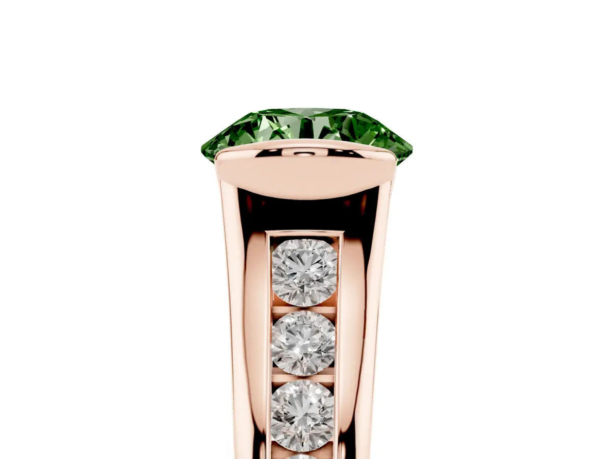 Fancy Green Round Cut Solitaire Bezel-Set Diamond Ring with Channel-Set Band Rose gold