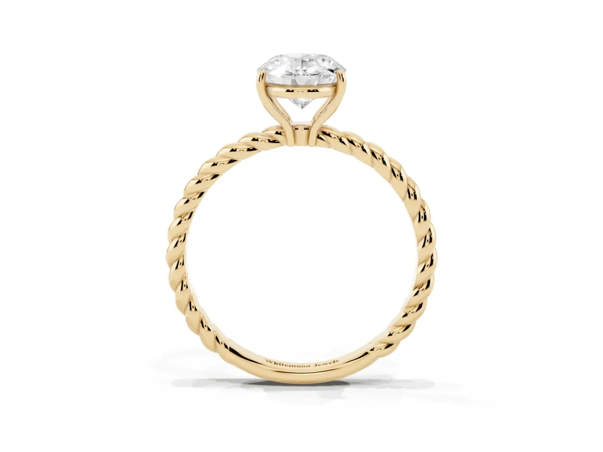 Oval Cut Solitaire Twisted Band 4-Prong Ring Yellow gold