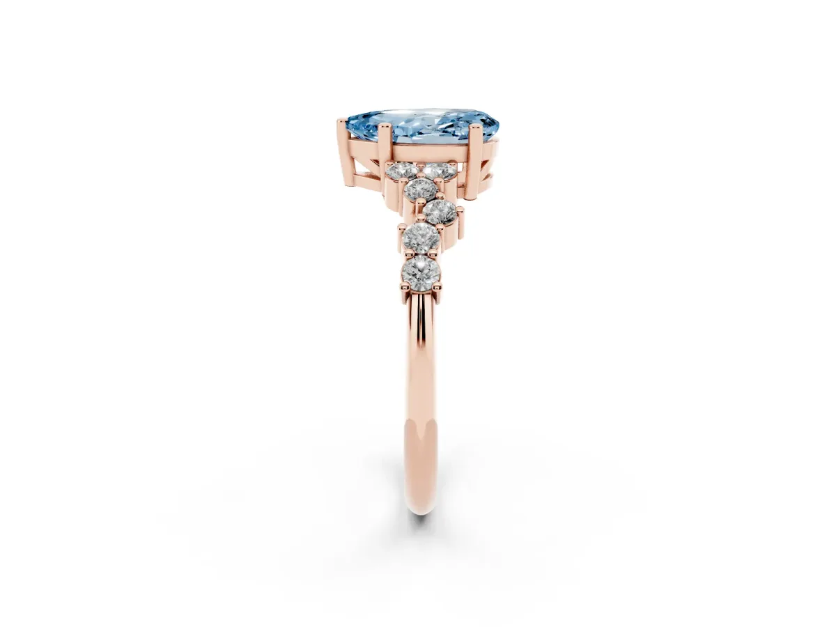 Fancy Blue Pear Cut Diamond Scattered Round Accent Ring with Prong Setting Rose gold
