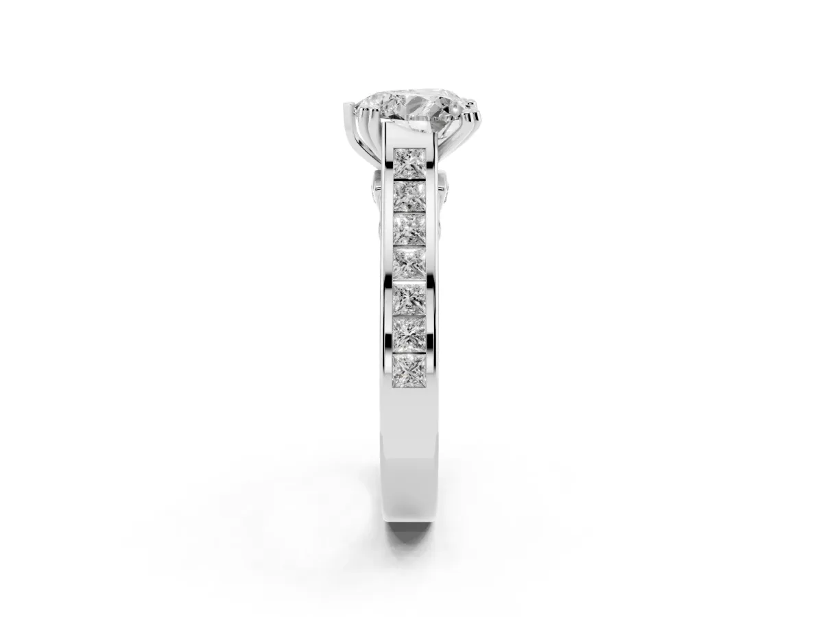 Heart Cut Cut Channel Set Solitaire Engagement Ring with Prong Setting Silver