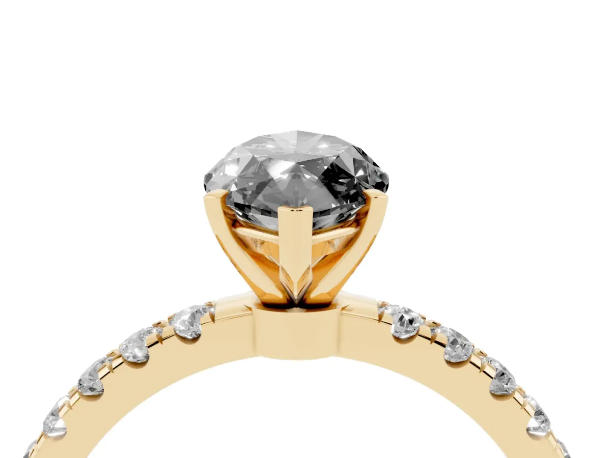 Fancy Black Marquise Cut Diamond Solitaire Ring with Pavé Accents and Four-Prong Setting Yellow gold