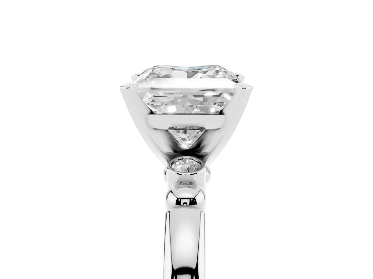 Princess Cut Solitaire Beaded Band with Four-Prong Setting Silver