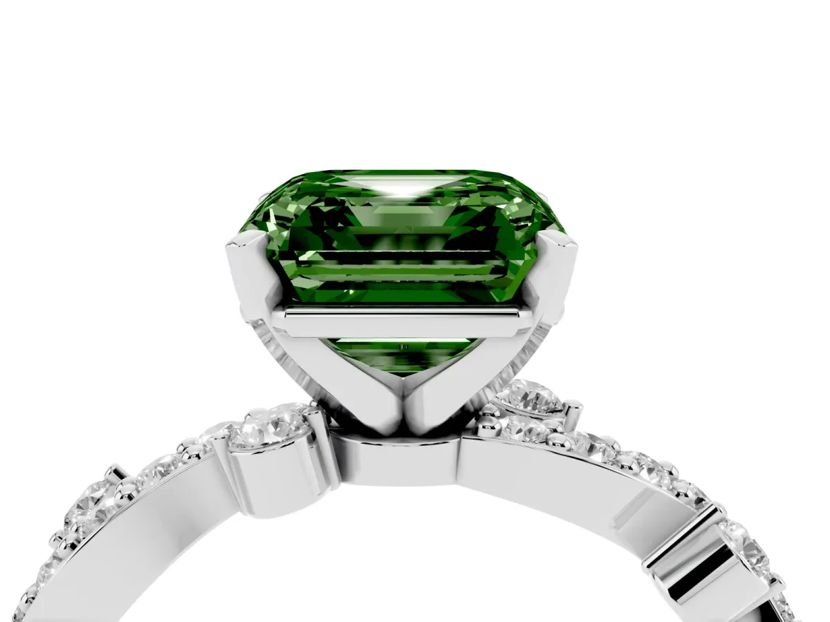 Fancy Green Asscher Cut Cut Solitaire Diamond Twisted Band with Pave Setting Silver