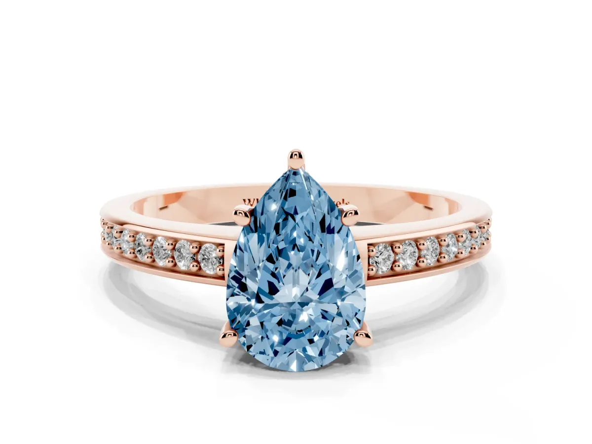 Fancy Blue Pear Cut Solitaire Pavé Band Prong Setting Ring Rose gold