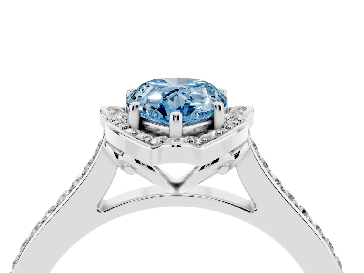 Fancy Blue Pear Cut Halo Round Diamond Pave Band with Four-Prong Setting Silver