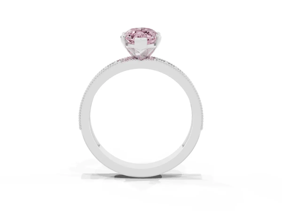 Fancy Pink Marquise Cut Diamond Milgrain Pavé Engagement Ring with Four-Prong Setting Silver