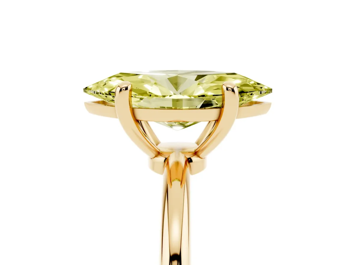 Fancy Yellow Marquise Cut Solitaire Diamond Ring with 4-Prong Setting on a Classic Band Yellow gold