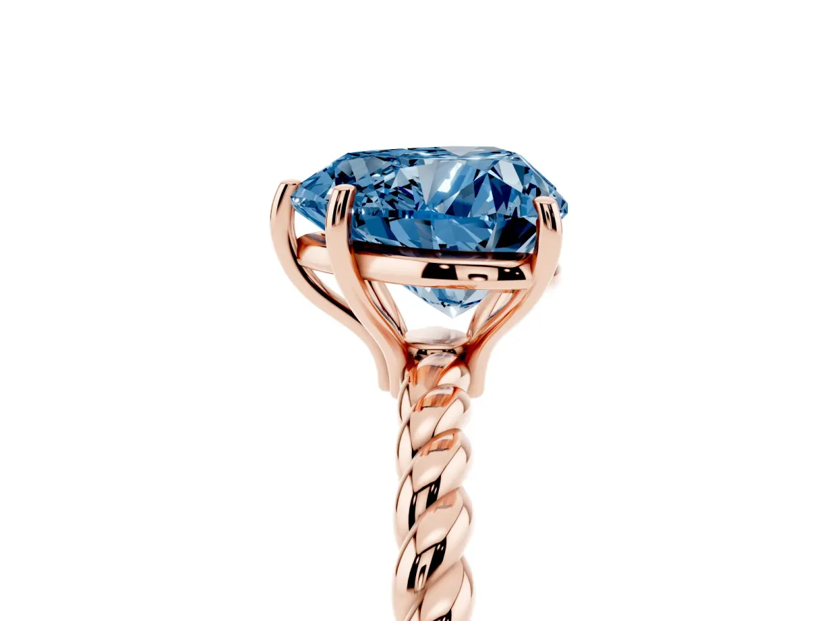 Fancy Blue Heart Cut Solitaire Twisted Band 4-Prong Ring Rose gold