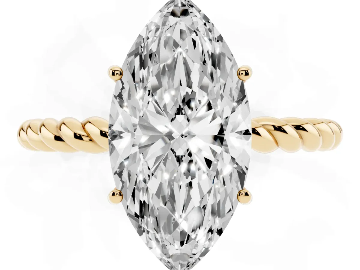 Marquise Cut Solitaire Twist Band Ring with Four-Prong Setting Yellow gold