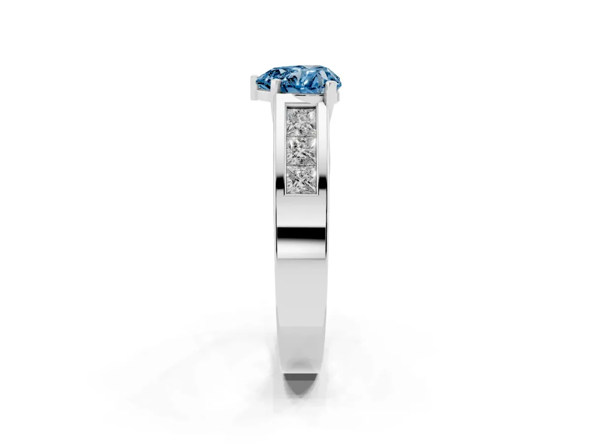Fancy Blue Heart Cut Cut Channel Set Solitaire Ring with Four-Prong Setting Silver