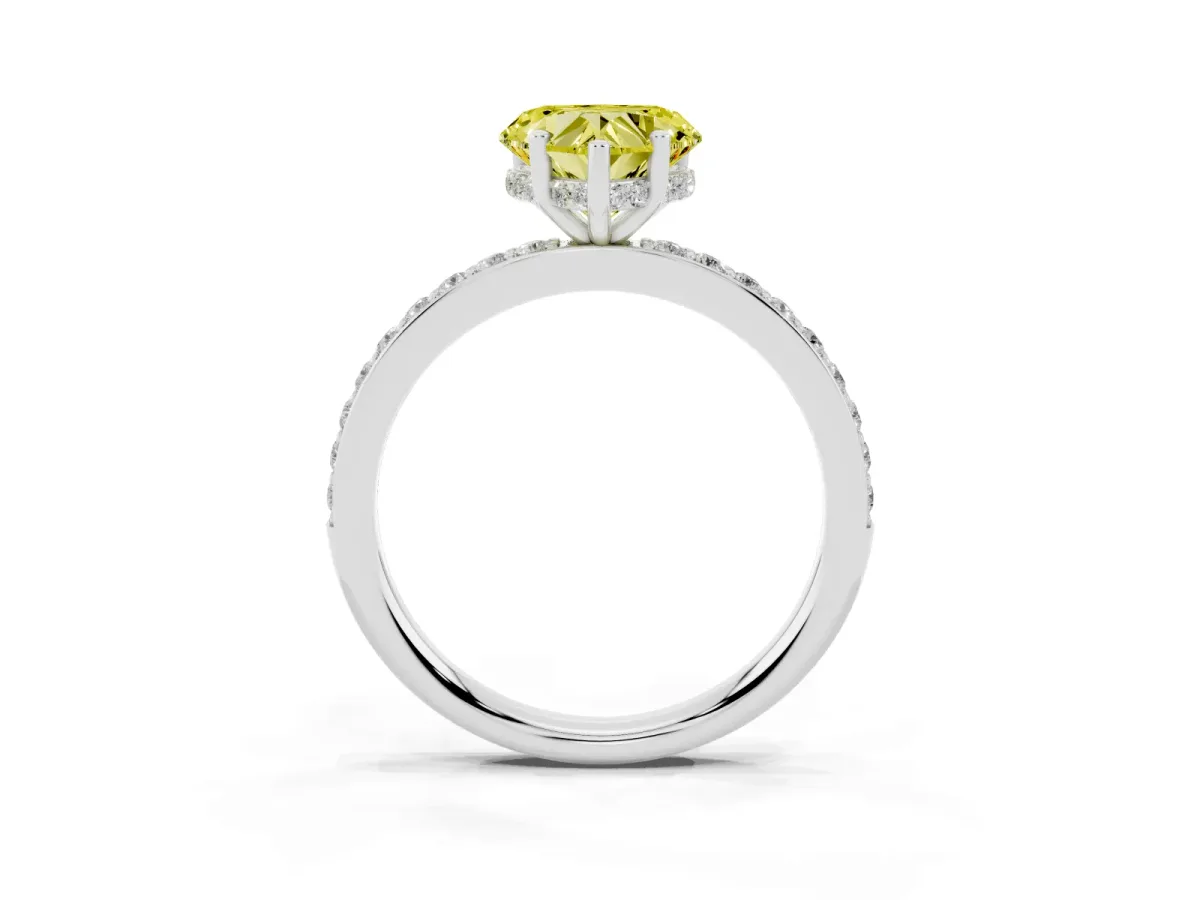 Fancy Yellow Heart Cut Cut Diamond Pavé Band Ring with Four-Prong Setting Silver