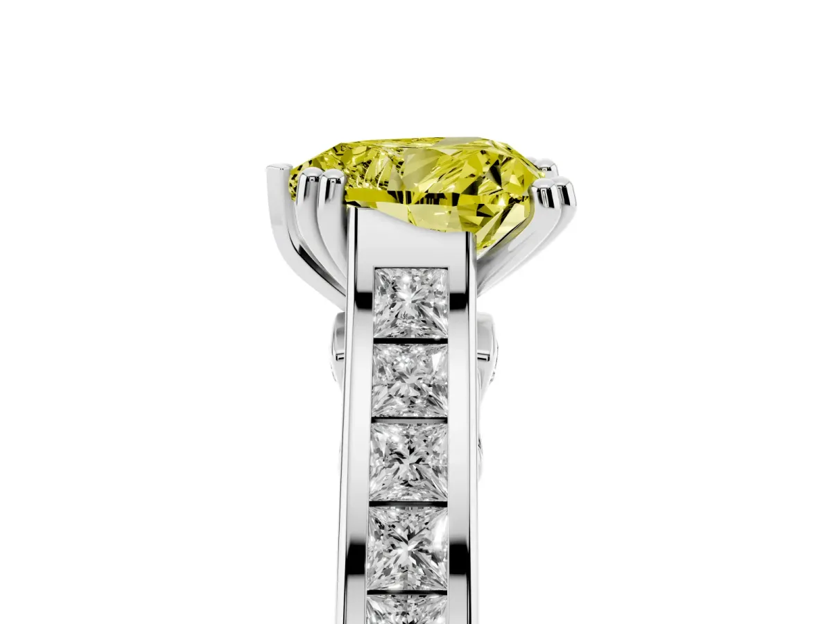 Fancy Yellow Heart Cut Cut Channel Set Solitaire Engagement Ring with Prong Setting Silver