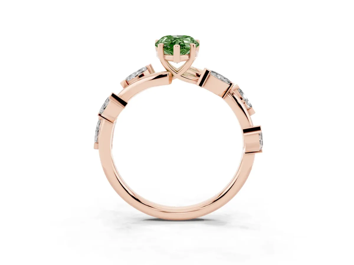 Fancy Green Pear Cut Solitaire Twisted Band Marquise Accent Prong Setting Ring Rose gold