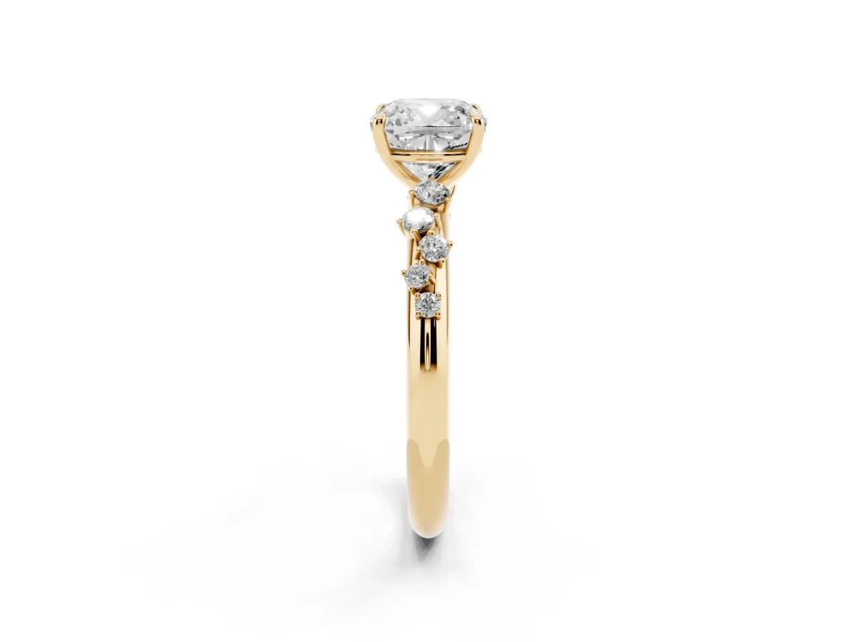 Cushion Cut Diamond Cluster Prong-Set Solitaire Ring Yellow gold