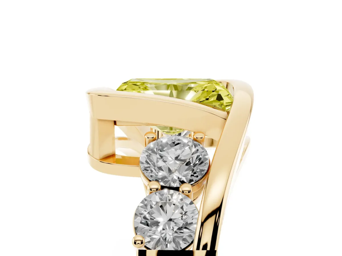 Fancy Yellow Bezel Set Radiant Cut Diamond Bypass Ring with Round Accents Yellow gold