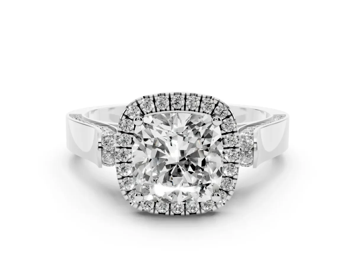 Cushion Cut Halo Pave Split Shank Prong Setting Ring Silver