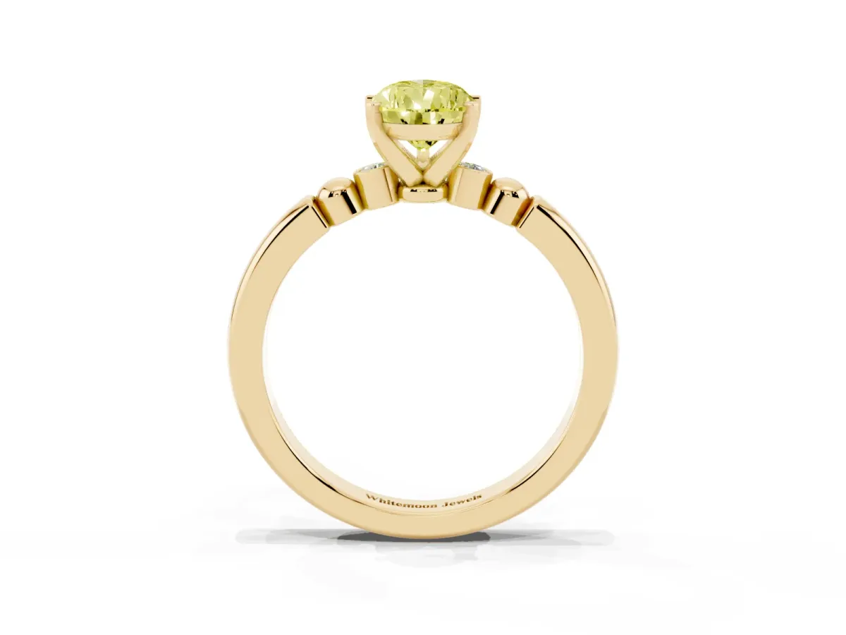 Fancy Yellow Pear Cut Solitaire Beaded Band with Four-Prong Setting Yellow gold