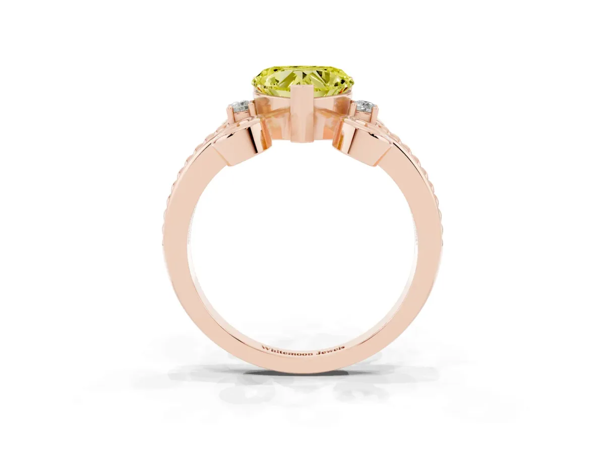 Fancy Yellow Heart Cut Solitaire Twisted Band Scroll Prong Ring Rose gold