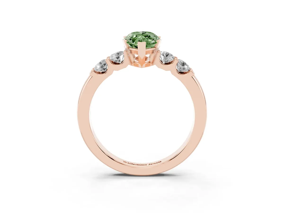 Fancy Green Marquise Cut Brilliant Cut Diamond Five-Stone Prong Set Engagement Ring with Channel Band Rose gold