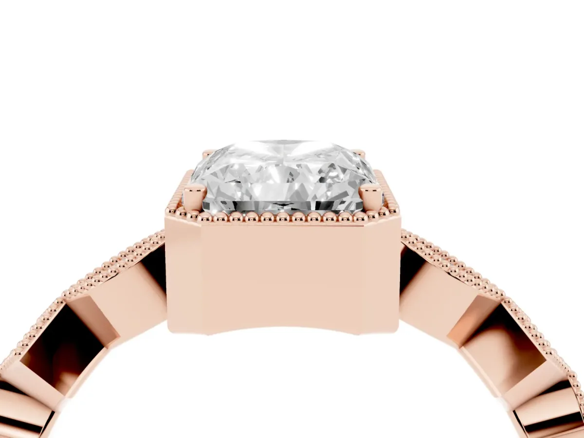 Radiant Cut Milgrain Marquise Diamond Twist Band Ring Rose gold