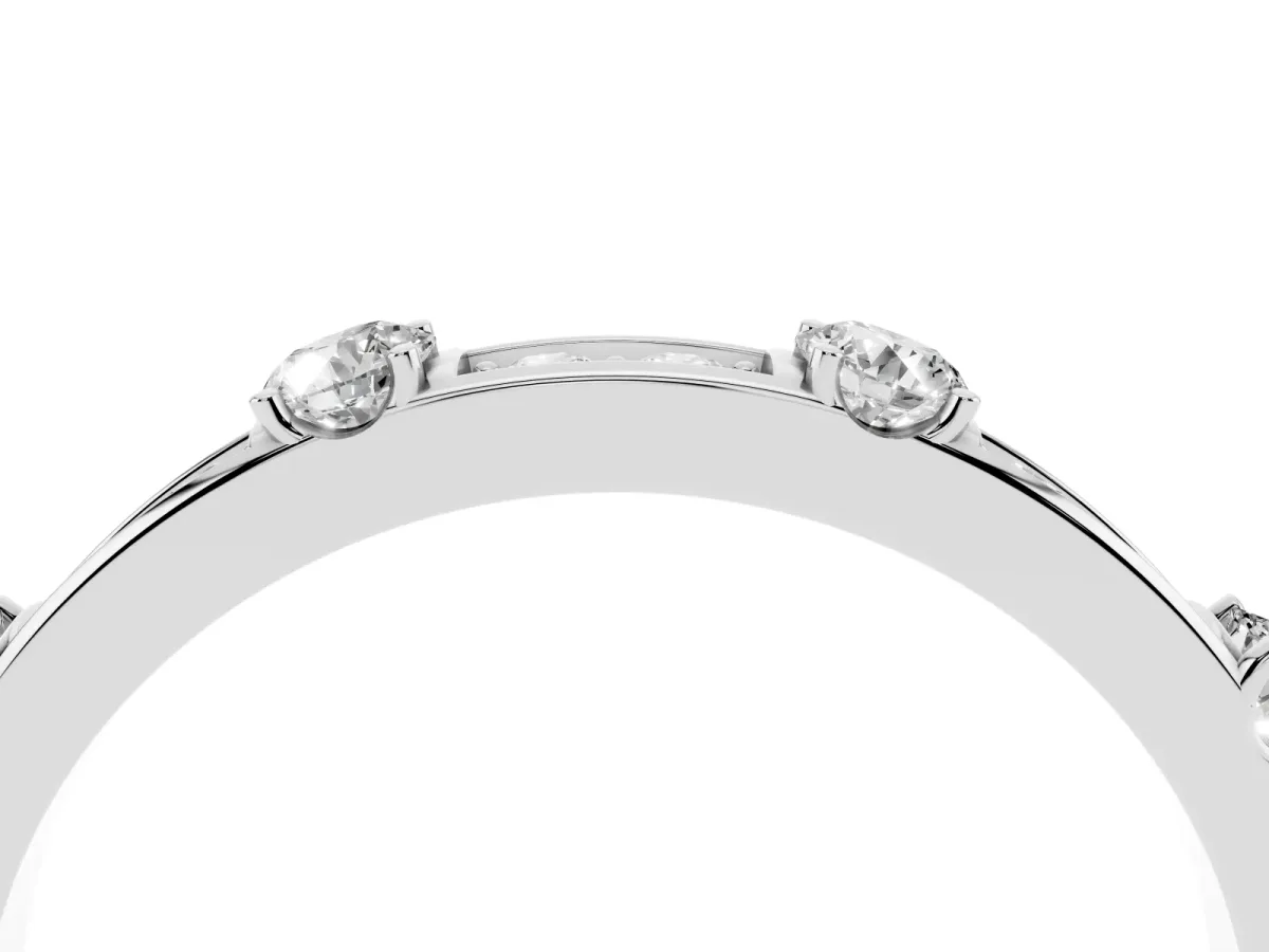 Round Diamond Channel Set Eternity Band with Prong Setting Silver