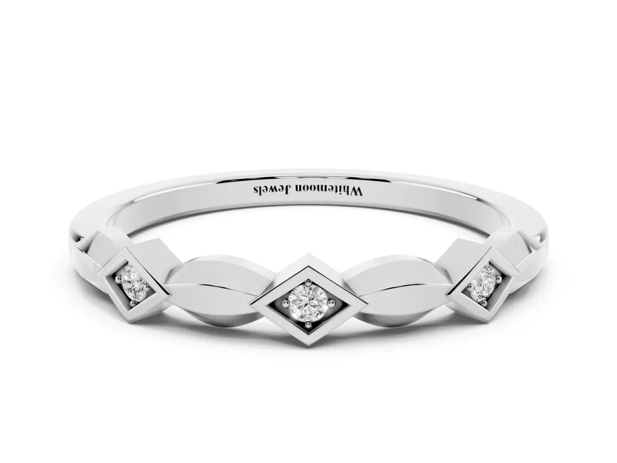 Square Diamond Twist Band with Bezel Setting Silver