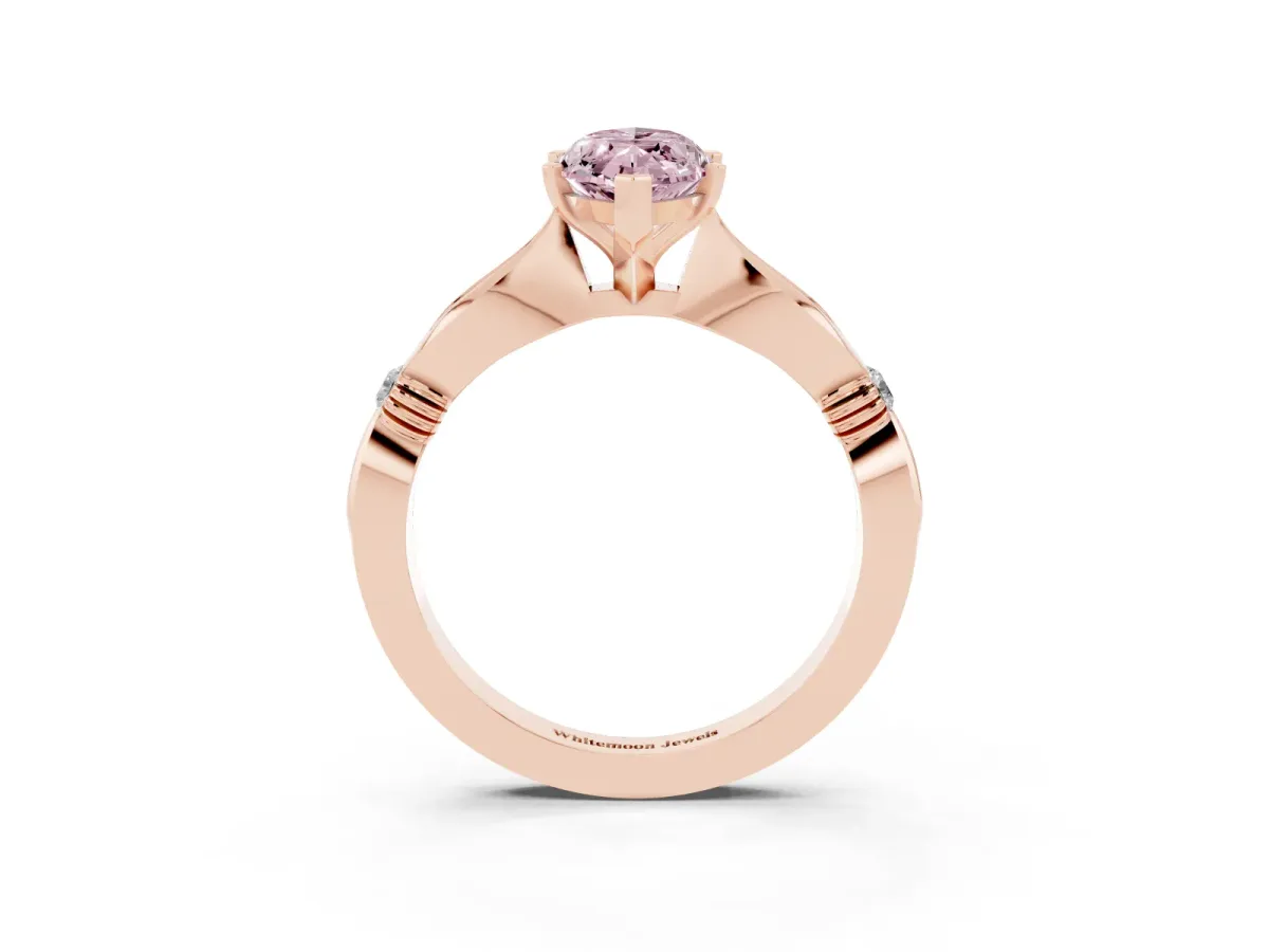 Fancy Pink Marquise Cut Solitaire Diamond Twisted Band with Four-Prong Setting Rose gold