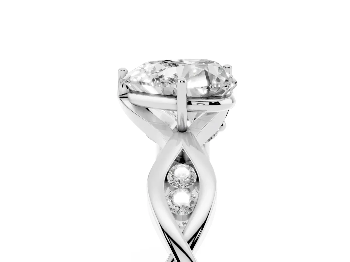 Heart Cut Solitaire Twist Band with Leaf Prong Setting Silver