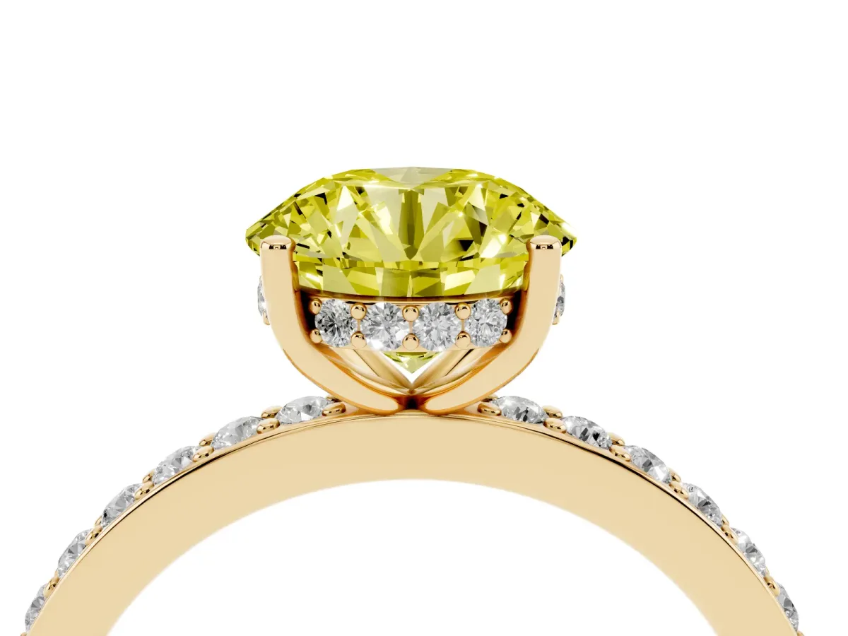 Fancy Yellow Round Cut Cut Diamond Pavé Band Ring with Four-Prong Setting Yellow gold