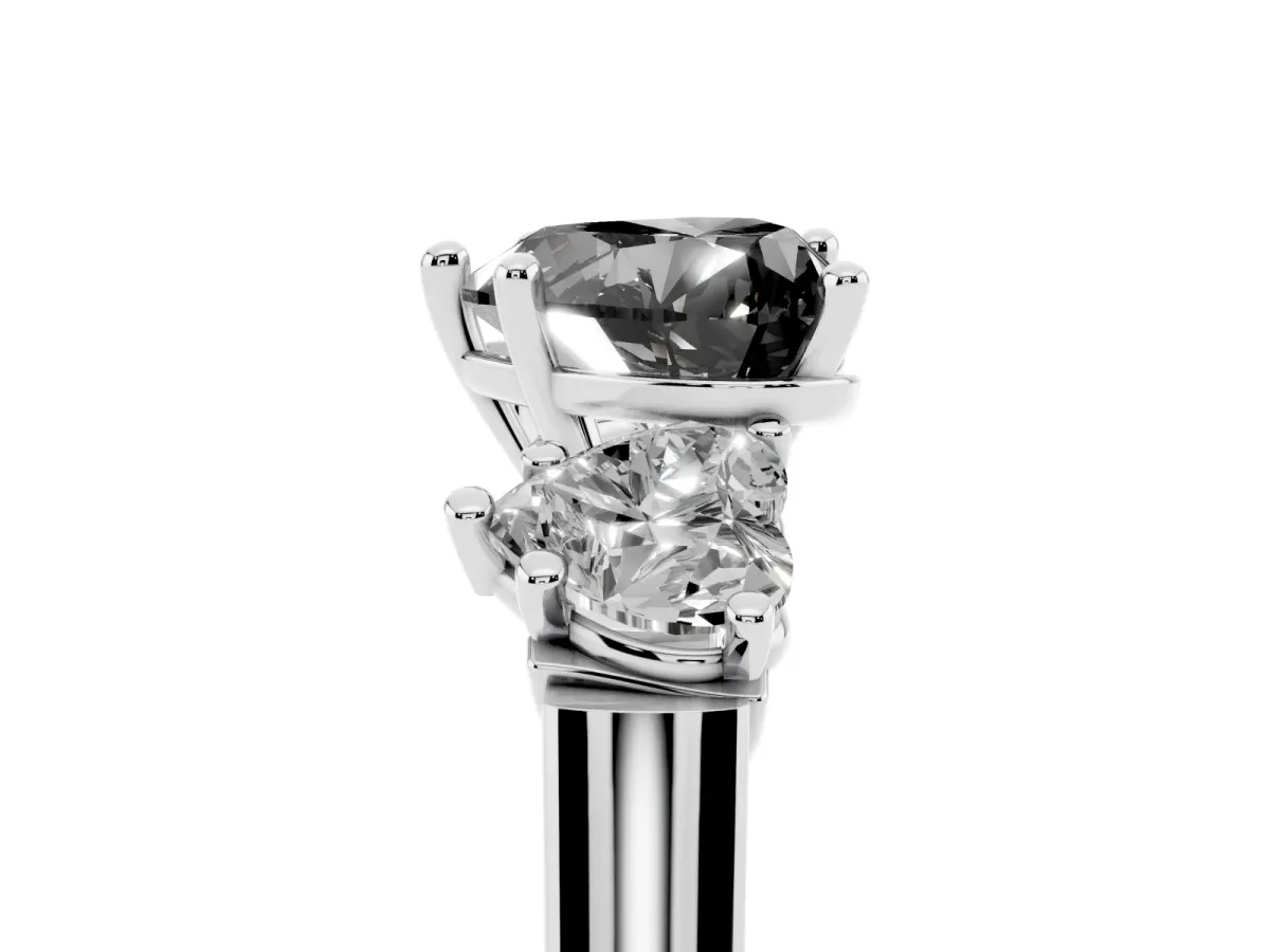 Fancy Black Three-Stone Heart Cut Brilliant Diamond Trellis Ring with Comfort Fit Band White gold