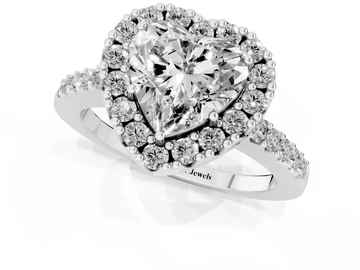 Heart Cut Halo Diamond Pavé Solitaire Ring Platinum