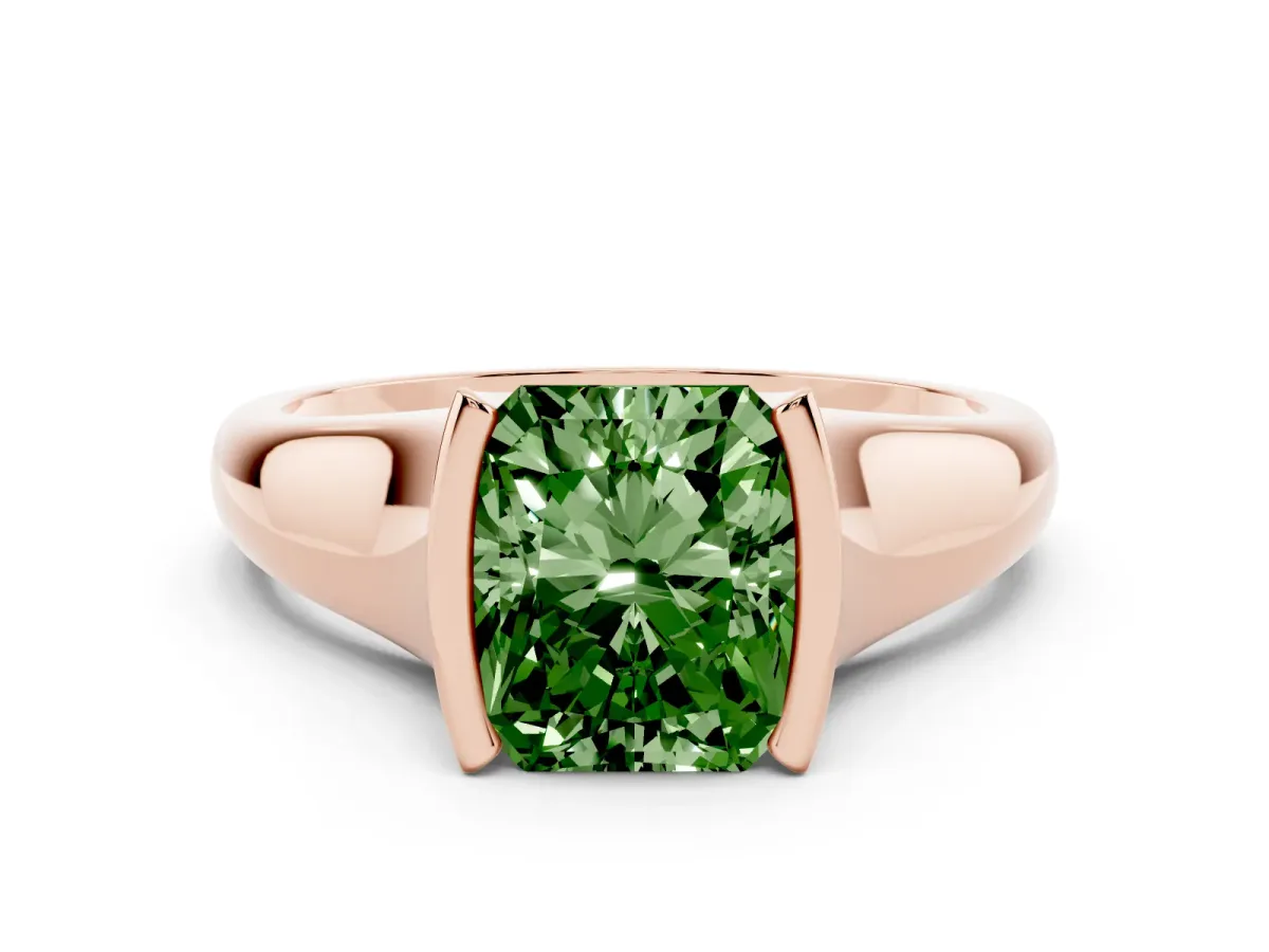 Fancy Green Radiant Cut Solitaire Tension Set Diamond Ring with Split Shank Band Rose gold