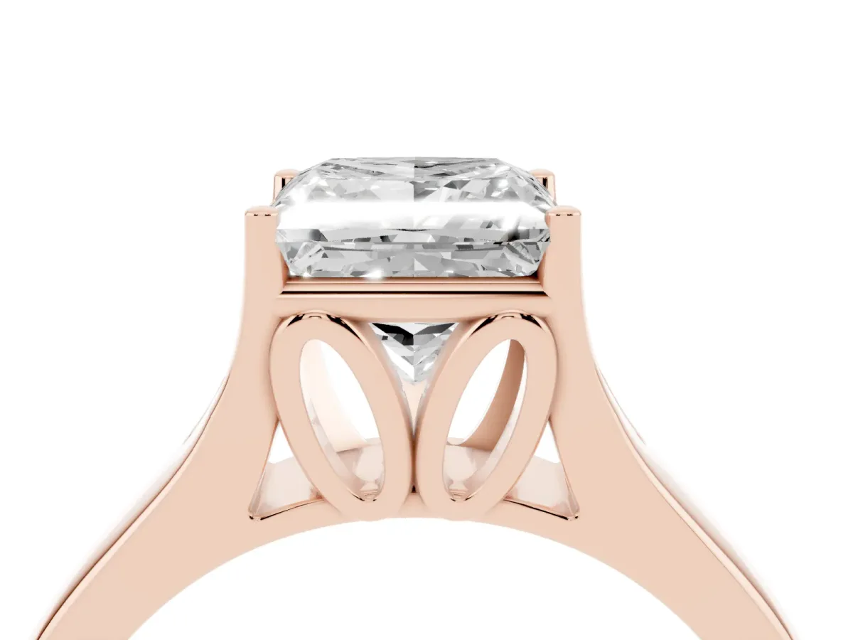 Princess Cut Solitaire Diamond Ring with Cathedral Band and Four-Prong Setting Rose gold