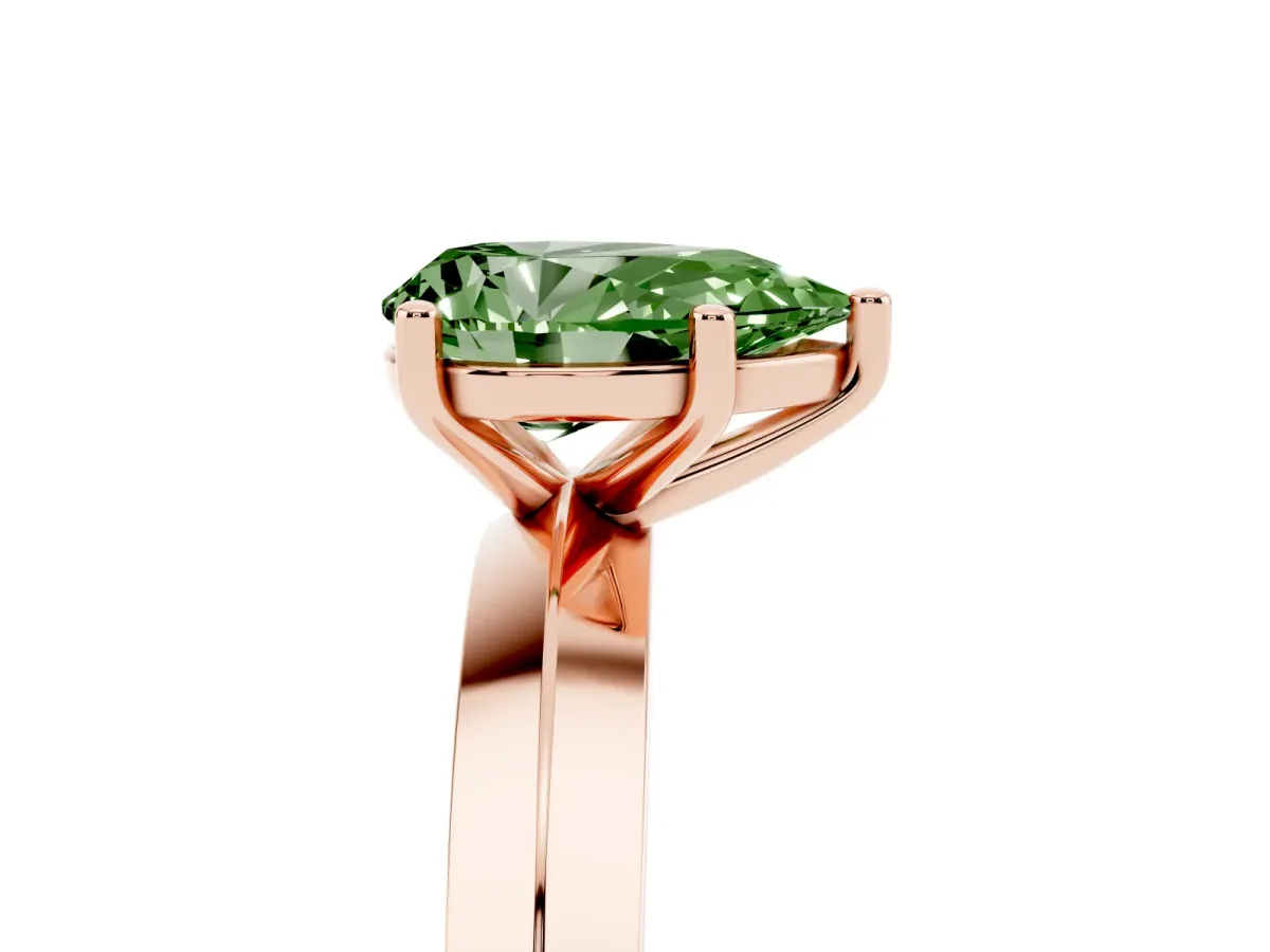 Fancy Green Pear Cut Cut Solitaire Engagement Ring with Flat Band and Four-Prong Setting Rose gold