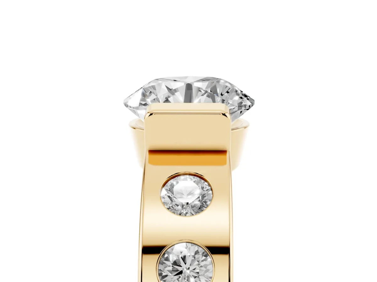 Round Cut Brilliant Channel-Set Diamond Ring with Bezel Prong Setting Yellow gold